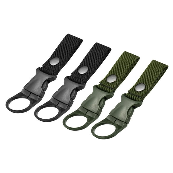 Uxcell Bottle Hanging Buckle Water Bottle Carrier for Backpack Belt Outdoor Camping,, Black,Green 4 Pack