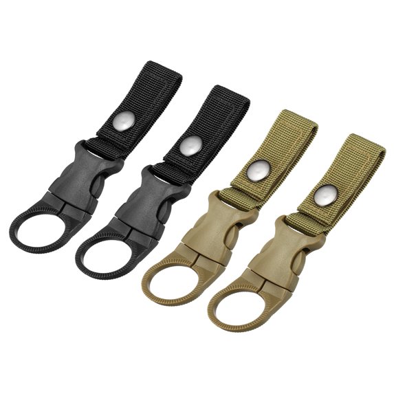 Uxcell Bottle Hanging Buckle Water Bottle Carrier for Backpack Belt Outdoor Camping,, Black,Khaki 4 Pack