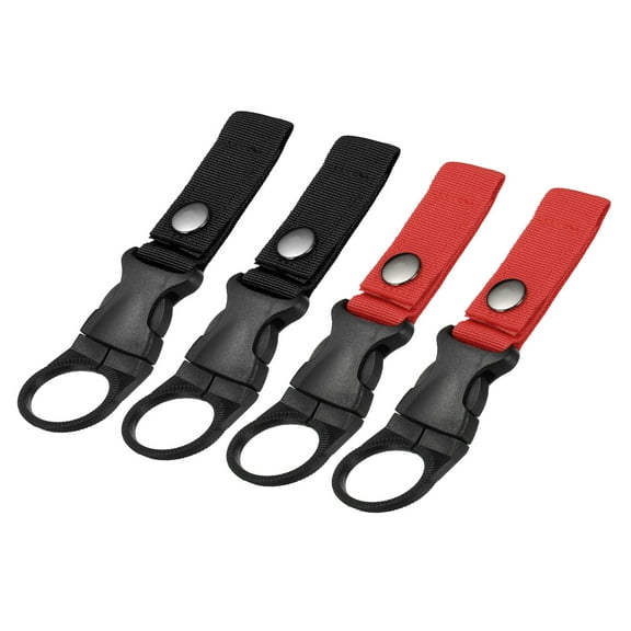 Uxcell Bottle Hanging Buckle Water Bottle Carrier for Backpack Belt Outdoor Camping,, Black,Red 4 Pack