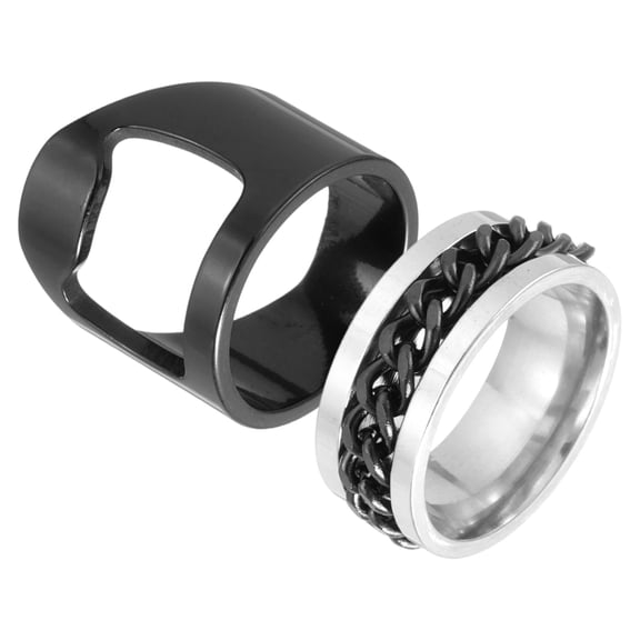 Uxcell Bottle Opener Rings Set, Titanium Steel Spinner Chain Ring Bottle Cap Opener Creative Finger Beer Opening Tool for Men Women Party Bar Present Decor Supplies, Size 7, Black