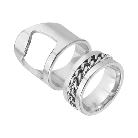 Uxcell Bottle Opener Rings Set, Titanium Steel Spinner Chain Ring Bottle Cap Opener Creative Finger Beer Opening Tool for Men Women Party Bar Present Decor Supplies, Size 7, Silver
