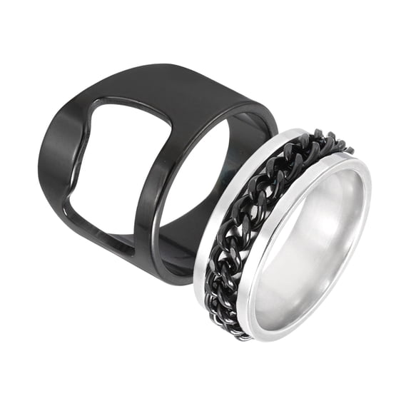 Uxcell Bottle Opener Rings Set, Titanium Steel Spinner Chain Ring Bottle Cap Opener Creative Finger Beer Opening Tool for Men Women Party Bar Present Decor Supplies, Size 11, Black