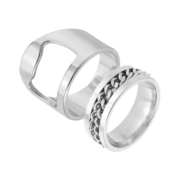 Uxcell Bottle Opener Rings Set, Titanium Steel Spinner Chain Ring Bottle Cap Opener Creative Finger Beer Opening Tool for Men Women Party Bar Present Decor Supplies, Size 11, Silver