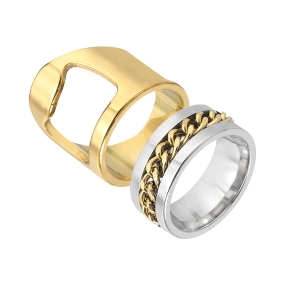 Uxcell Bottle Opener Rings Set, Titanium Steel Spinner Chain Ring Bottle Cap Opener Creative Finger Beer Opening Tool for Men Women Party Bar Present Decor Supplies, Size 6, Gold