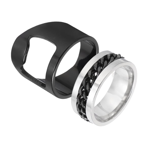 Uxcell Bottle Opener Rings Set, Titanium Steel Spinner Chain Ring Bottle Cap Opener Creative Finger Beer Opening Tool for Men Women Party Bar Present Decor Supplies, Size 8, Black