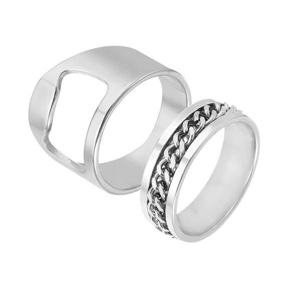 Uxcell Bottle Opener Rings Set, Titanium Steel Spinner Chain Ring Bottle Cap Opener Creative Finger Beer Opening Tool for Men Women Party Bar Present Decor Supplies, Size 12, Silver