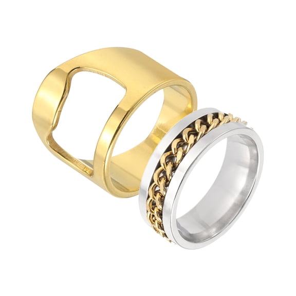 Uxcell Bottle Opener Rings Set, Titanium Steel Spinner Chain Ring Bottle Cap Opener Creative Finger Beer Opening Tool for Men Women Party Bar Present Decor Supplies, Size 10, Gold