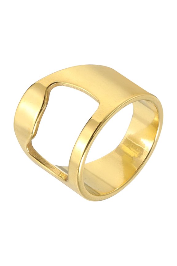 Bottle Opener Rings, Titanium Steel Ring Bottle Cap Opener Creative Finger Thumb Beer Opening Tool for Men Women Party Bar Present Decor Supplies Bartender Tools, Size 10, Gold