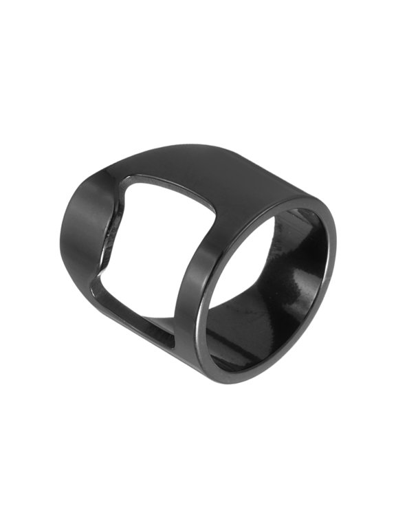 Bottle Opener Rings, Titanium Steel Ring Bottle Cap Opener Creative Finger Thumb Beer Opening Tool for Men Women Party Bar Present Decor Supplies Bartender Tools, Size 6, Black