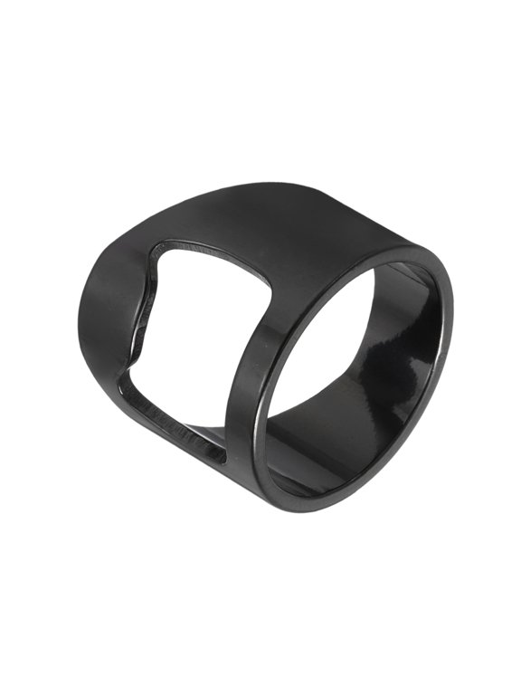 Bottle Opener Rings, Titanium Steel Ring Bottle Cap Opener Creative Finger Thumb Beer Opening Tool for Men Women Party Bar Present Decor Supplies Bartender Tools, Size 8, Black