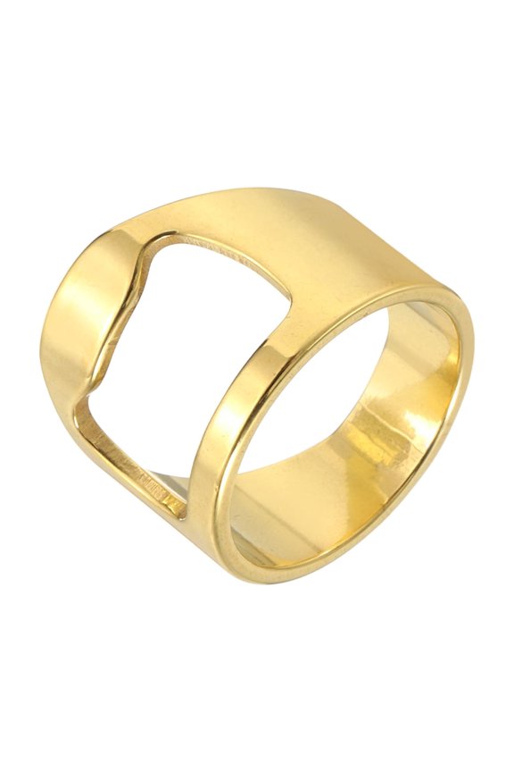 Bottle Opener Rings, Titanium Steel Ring Bottle Cap Opener Creative Finger Thumb Beer Opening Tool for Men Women Party Bar Present Decor Supplies Bartender Tools, Size 11, Gold