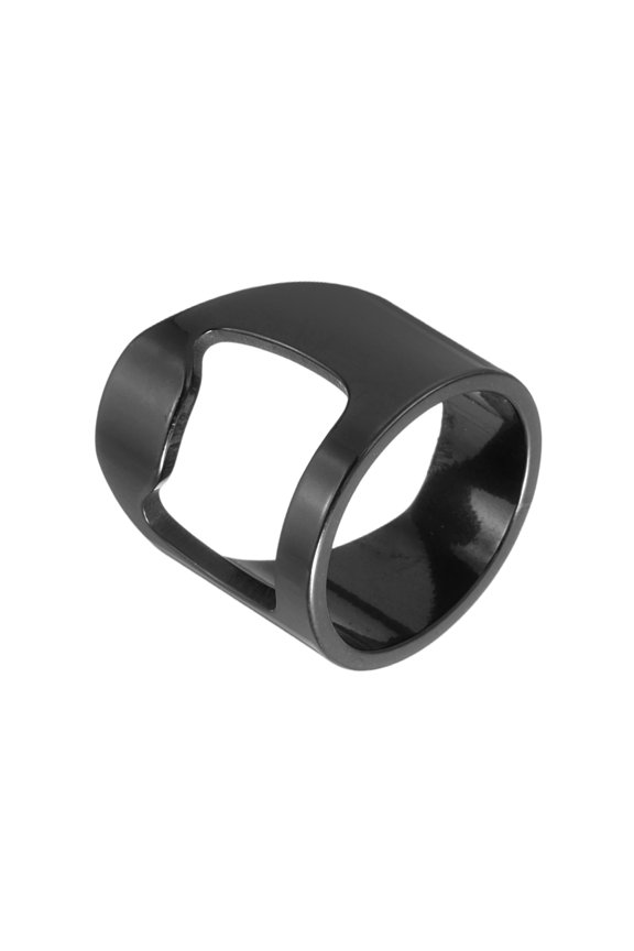 Bottle Opener Rings, Titanium Steel Ring Bottle Cap Opener Creative Finger Thumb Beer Opening Tool for Men Women Party Bar Present Decor Supplies Bartender Tools, Size 7, Black