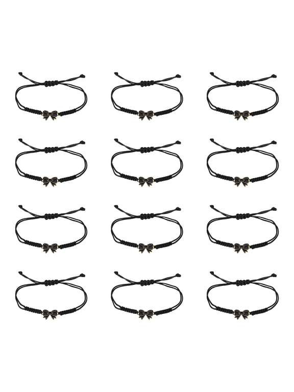 Bow Friendship Cheerleader Team Bracelets Black 12 Pcs, Adjustable Braided Matching Wish Bracelets for Women Girls Friends Valentines Christmas Birthday Gift Party Favors