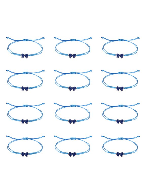 Bow Friendship Cheerleader Team Bracelets Blue 24 Pcs, Adjustable Braided Matching Wish Bracelets for Women Girls Friends Valentines Christmas Birthday Gift Party Favors