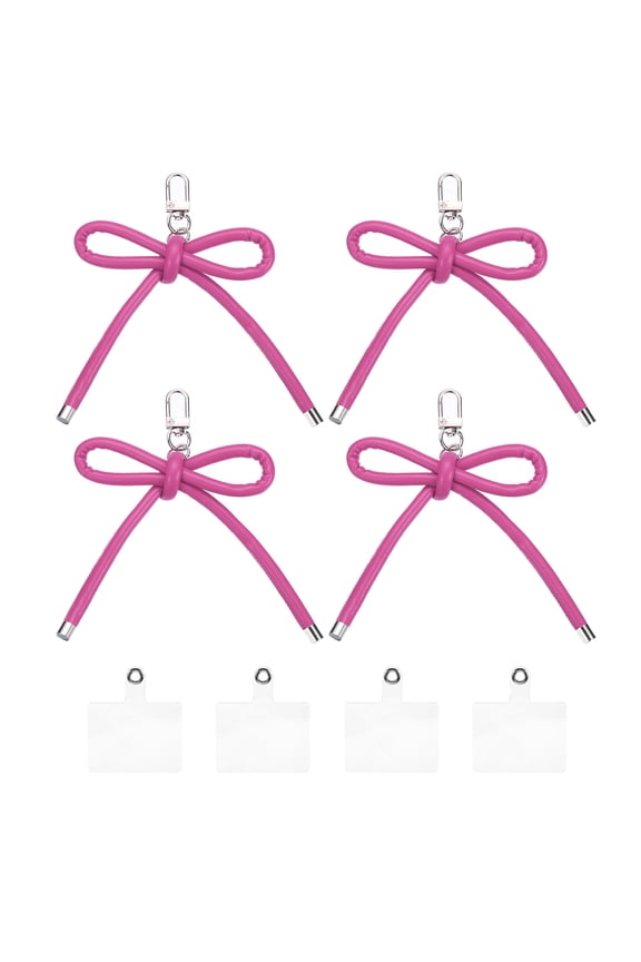 4 Pcs Bow Keychains PU Leather Key Chain Hanging Accessories Pendant Keychain Clip for Women Car Key Phone Charm Purse Bag Backpack Hanging Decorations, Rose Red