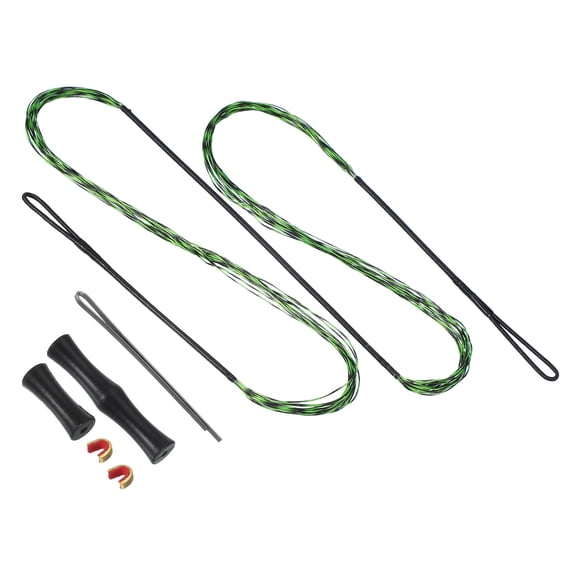 Uxcell Bow String Replacement with 2 Pcs Brass Nock 1 Set of Silicone Finger Tab for Traditional Long Bow Recurve Bow String Green-Black AMO 48"