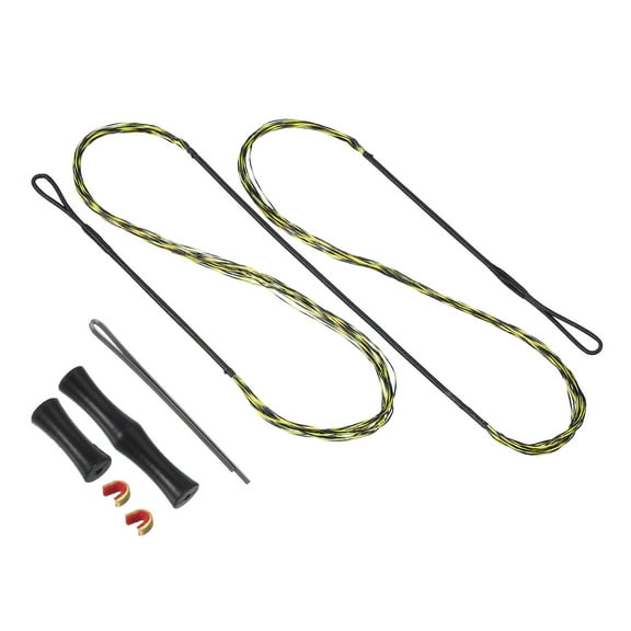 Uxcell Bow String Replacement with 2 Pcs Brass Nocks 1 Set of Silicone Finger Tab for Traditional Long Bow Recurve Bow String Yellow-Black AMO 64"