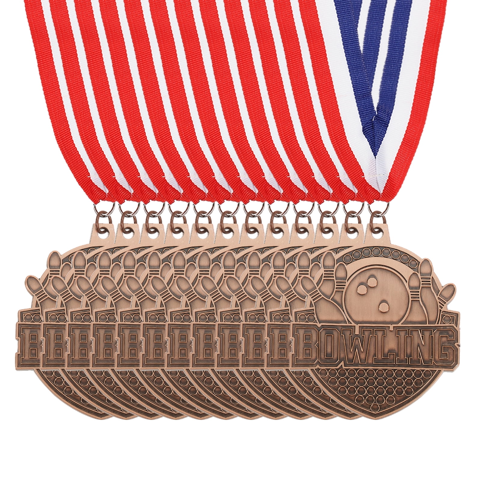 Uxcell Bowling Games Award Medals with Ribbons, Winner Medals Prizes for Competitions Sports Party Red