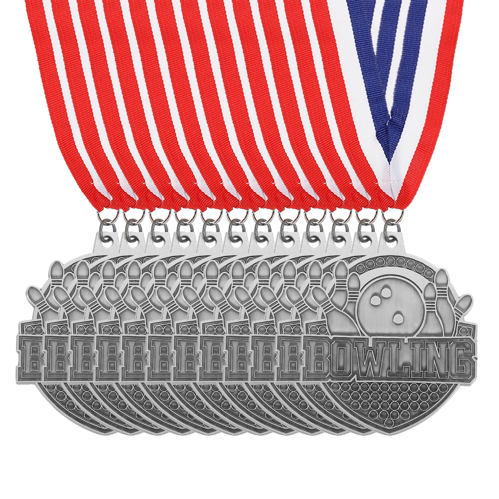 Uxcell Bowling Games Award Medals with Ribbons, Winner Medals Prizes for Competitions Sports Party Silver