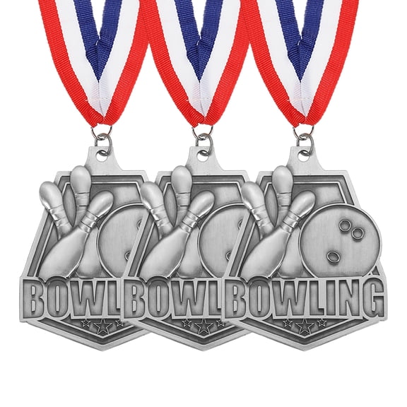 Uxcell Bowling Games Embossing Award Medals with Ribbons, Winner Medals Prizes for Competitions Sport Party Silver