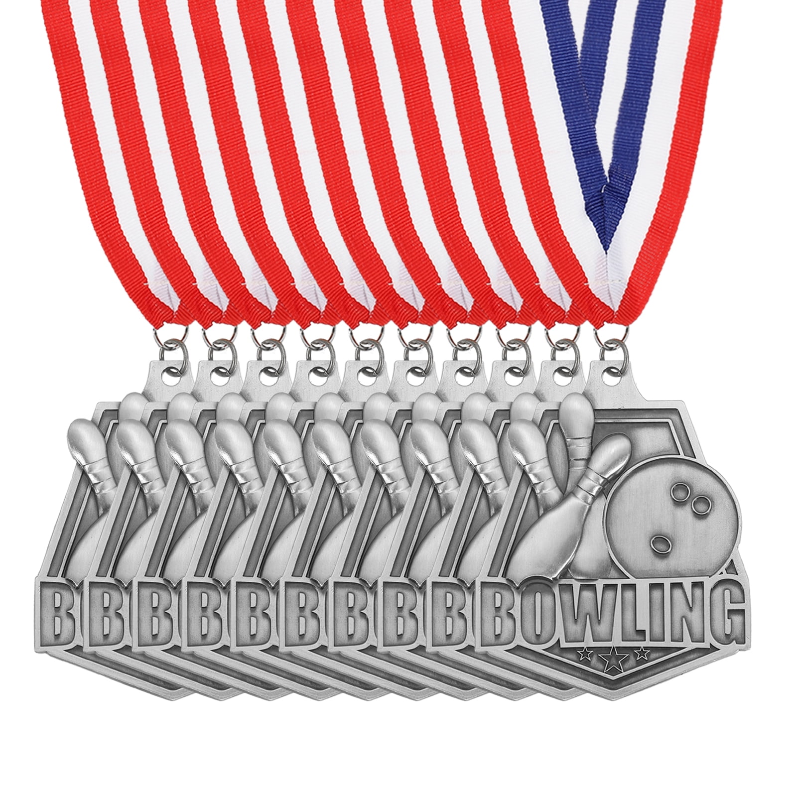 Uxcell Bowling Games Embossing Award Medals with Ribbons, Winner Medals Prizes for Competitions Sports Party Silver