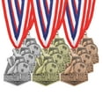 thumbnail image 1 of Uxcell Bowling Games Embossing Gold Silver Bronze Award Medals with Red & White & Blue Ribbons, 9 Pcs Winner Medals Prizes for Competitions Sports Party, Gold/Silver/Red, 1 of 7