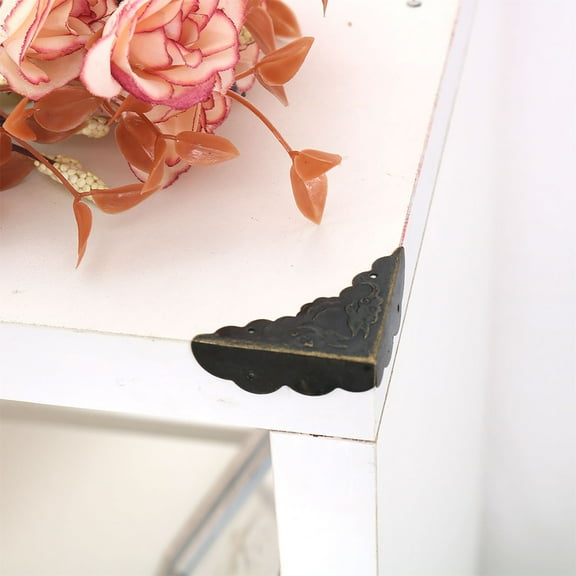 Uxcell Box  Corner Protectors Cover Vintage Triangle Frame Edge Guards Protcetor for Furniture DIY Copper Tone  8pcs