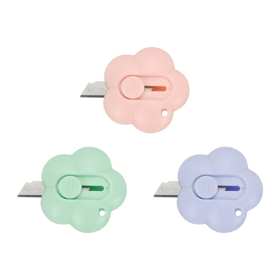 Uxcell Box Cutters, 3 Pcs Retractable Letter Opener Cloud Shaped Small Package Opener Envelope Slitter, Pink/Purple/Green (1.8x1.8Inch)