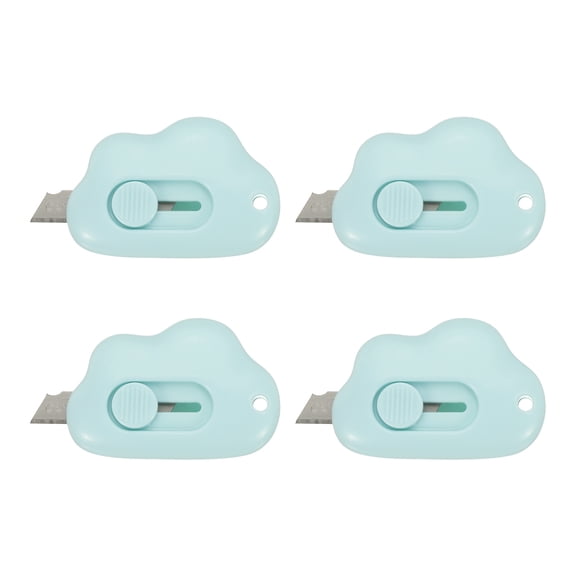 Uxcell Box Cutters, 4 Pcs Retractable Letter Opener Cloud Shaped Small Package Opener Envelope Slitter, Blue (2.4x1.5Inch)