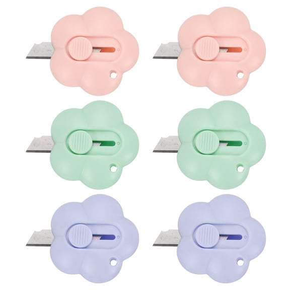 Uxcell Box Cutters, 6 Pcs Retractable Letter Opener Cloud Shaped Small Package Opener Envelope Slitter, Pink/Purple/Green (1.8x1.8Inch)