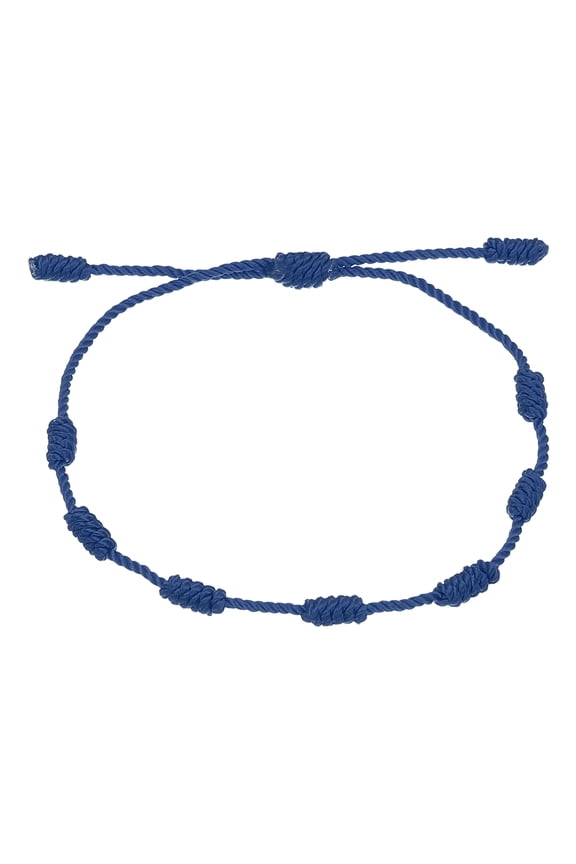 Bracelet 7 Knot, Handmade Adjustable String Protection Good Luck Cord Braided Bracelet for Women Men, Dark Blue