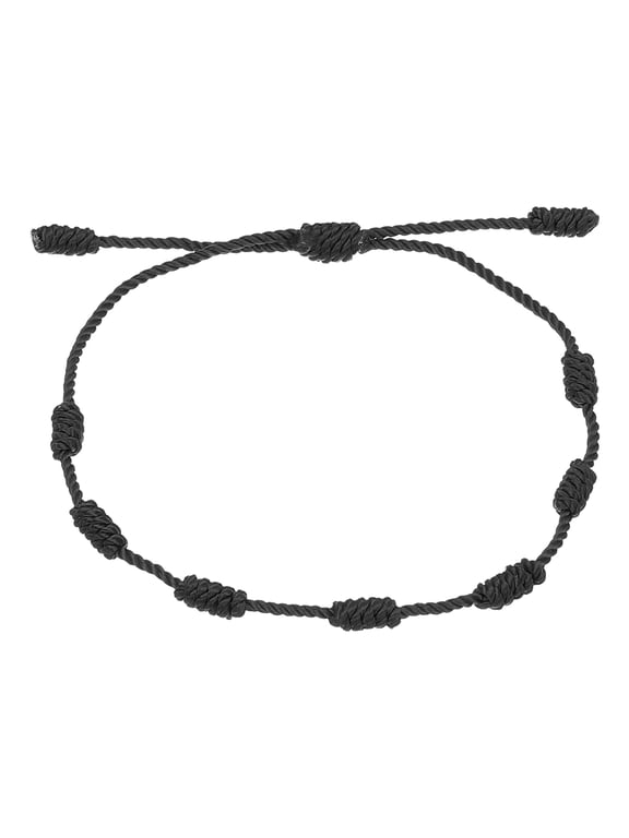 Bracelet 7 Knot, Handmade Adjustable String Protection Good Luck Cord Braided Bracelet for Women Men Gift, Black