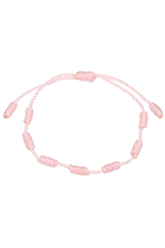 Bracelet 7 Knot, Handmade Adjustable String Protection Good Luck Cord Braided Bracelet for Women Men Gift, Pink