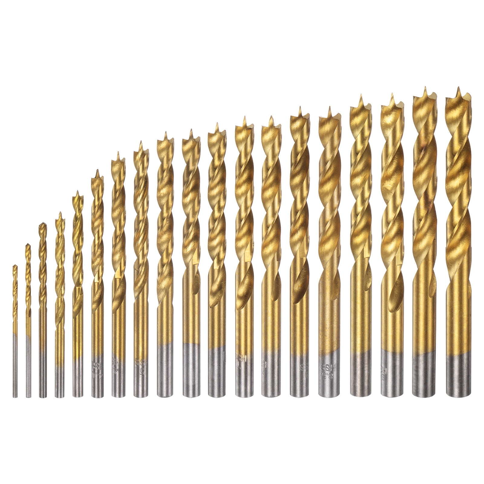 Uxcell Brad Point Drill Bit Set 1.5mm-10.5mm Dia HSS4241 Golden 19in1 Set