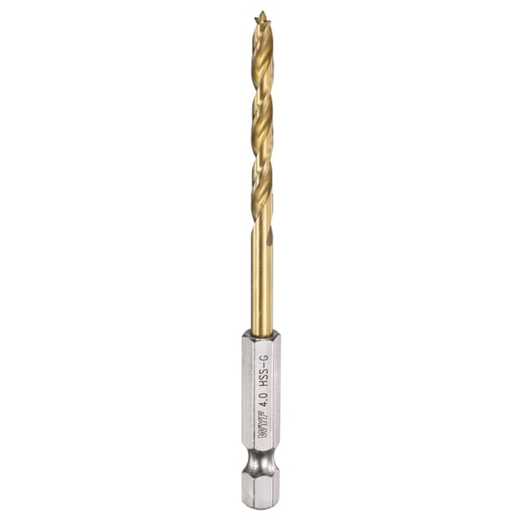 Uxcell Brad Point Drill Bits Dia 4mm/0.16" HSS 1/4" Hex Shank Drill, Gold