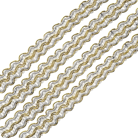 Uxcell Braid Gimp Trim 3/8" x 39 ft Polyester Upholstery Trim Decorative Woven Fabric Ribbon Trim for DIY Craft Sewing Accessories, Gold White