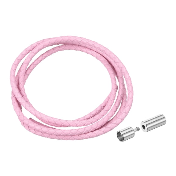 Uxcell Braided Genuine Leather Cord, 4mm 1.1 Yard Round Braiding String with Buttons, Leather Bolo Tie Cord for Crafting, Jewelry Making, Bracelets, Home Decoration, Pink