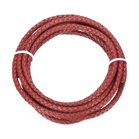 Uxcell Braided Leather Cord, 5mmx2m Round Faux Leather Bolo String for Crafts Jewelry Making Necklace, Red