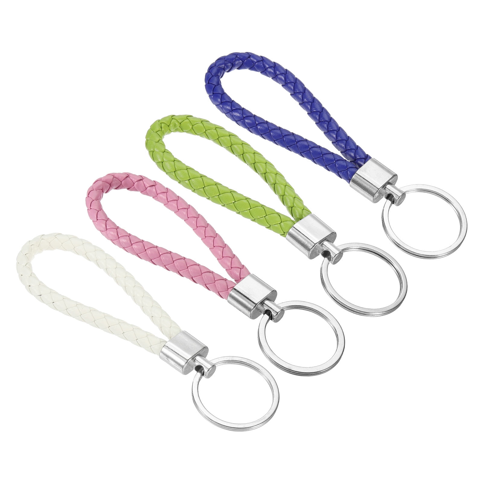 Uxcell Braided Leather Keychain, 4 Pack PU Key-Ring Lanyard Strap