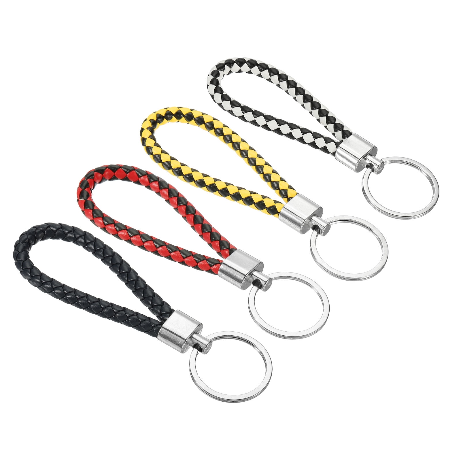 Uxcell Braided Leather Keychain, 4 Pack PU Key-Ring Lanyard Strap