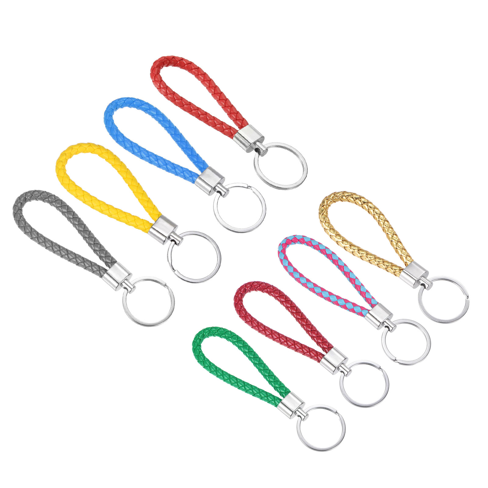 Uxcell Braided Leather Keychain, 8 Colors PU Key Ring Lanyard Strap ...