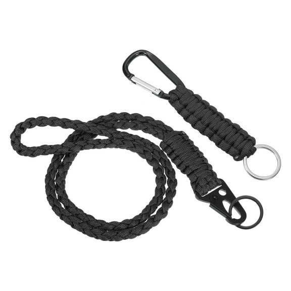 Uxcell Braided Paracord Lanyard Keychain Paracord Neck Badge Lanyard with Hook Clip and Key Ring Black 2 Pcs
