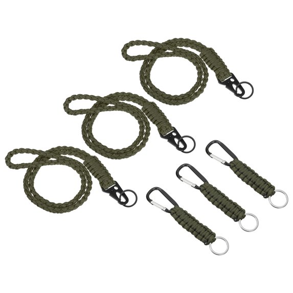 Uxcell Braided Paracord Lanyard Keychain Paracord Neck Badge Lanyard with Hook Clip and Key Ring Green 6 Pcs