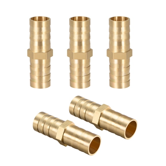 Uxcell Brass 12mm Hexagonal Central Straight Barb Hose Fitting 5 Pack