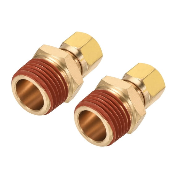 Uxcell Brass Compression Tube Fitting 1/2NPT x 3/8" Tube OD Straight Coupling 2 Pack