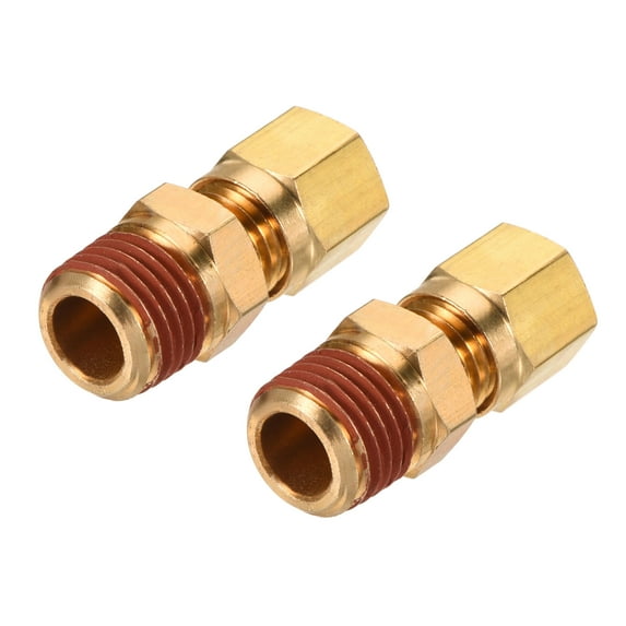 Uxcell Brass Compression Tube Fitting 1/4NPT x 1/4" Tube OD Straight Coupling 2 Pack
