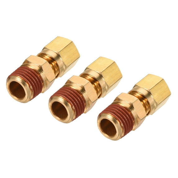 Uxcell Brass Compression Tube Fitting 1/4NPT x 1/4" Tube OD Straight Coupling 3 Pack