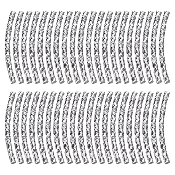 Uxcell Brass Curved Tube Beads, Texture Plating Noodles Spacer Bead for Jewelry Craft Making, Silver Tone 1.5x20mm