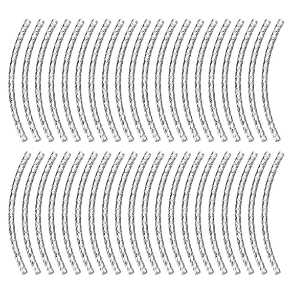 Uxcell Brass Curved Tube Beads, Texture Plating Noodles Spacer Bead for Jewelry Craft Making, Silver White 1.5x30mm