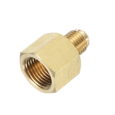 R134a Brass Adapter – 7/16-20 UNF Male To 1/2-16 UNC Female – AC Charging Hose Adapter W/ Valve Core
